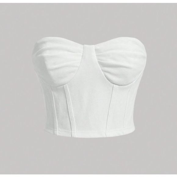SHEIN MOD Solid Ruched Bustier Tube Top Corset Crop, Size Small - Picture 1 of 9
